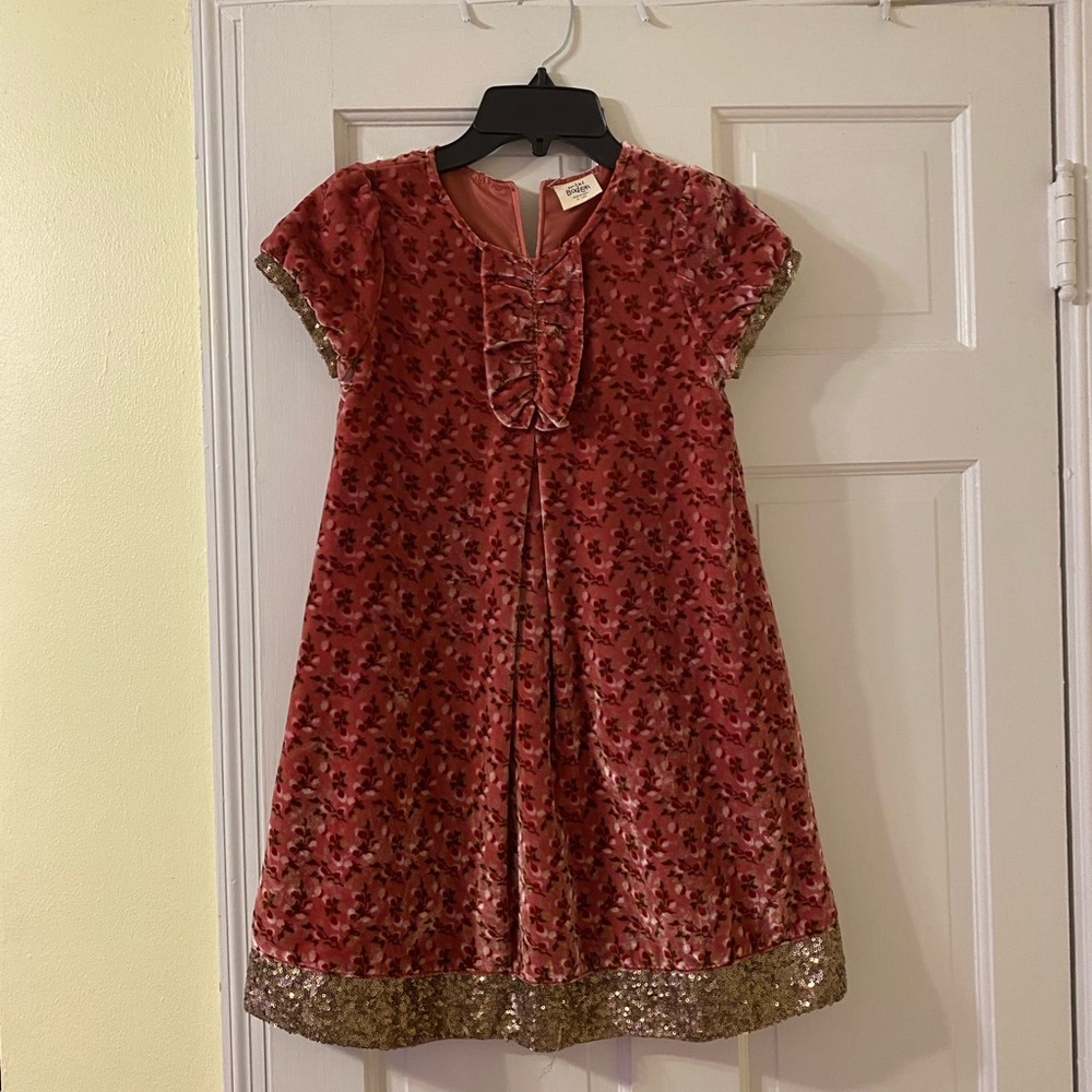 Mini Biden velveteen rose colored sequin dress. Size 9-10
